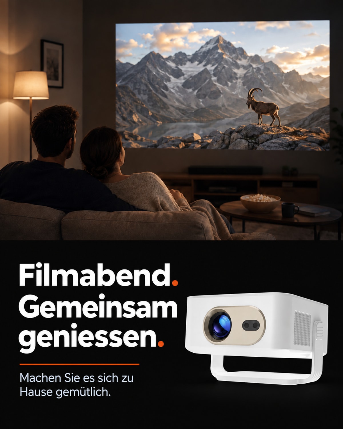 Miniprojektor – filmkveld. Nyt det sammen.