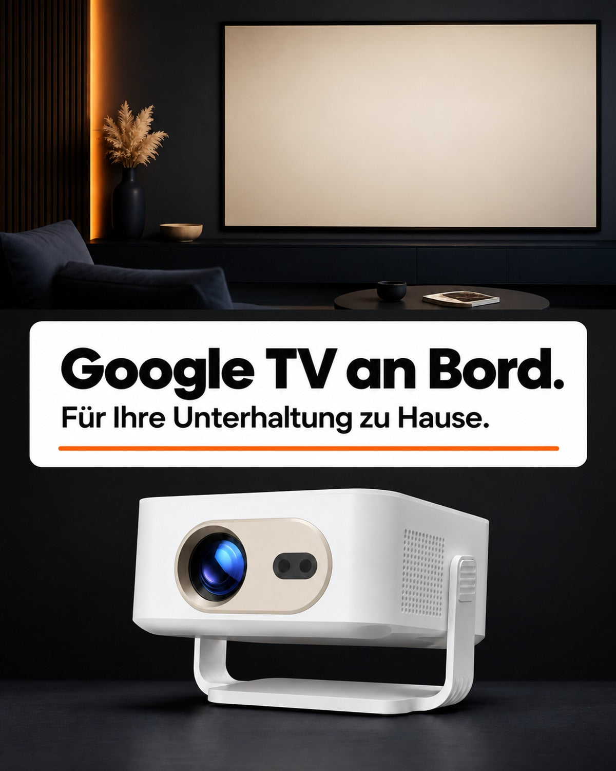 Miniprojektor – Google TV om bord.