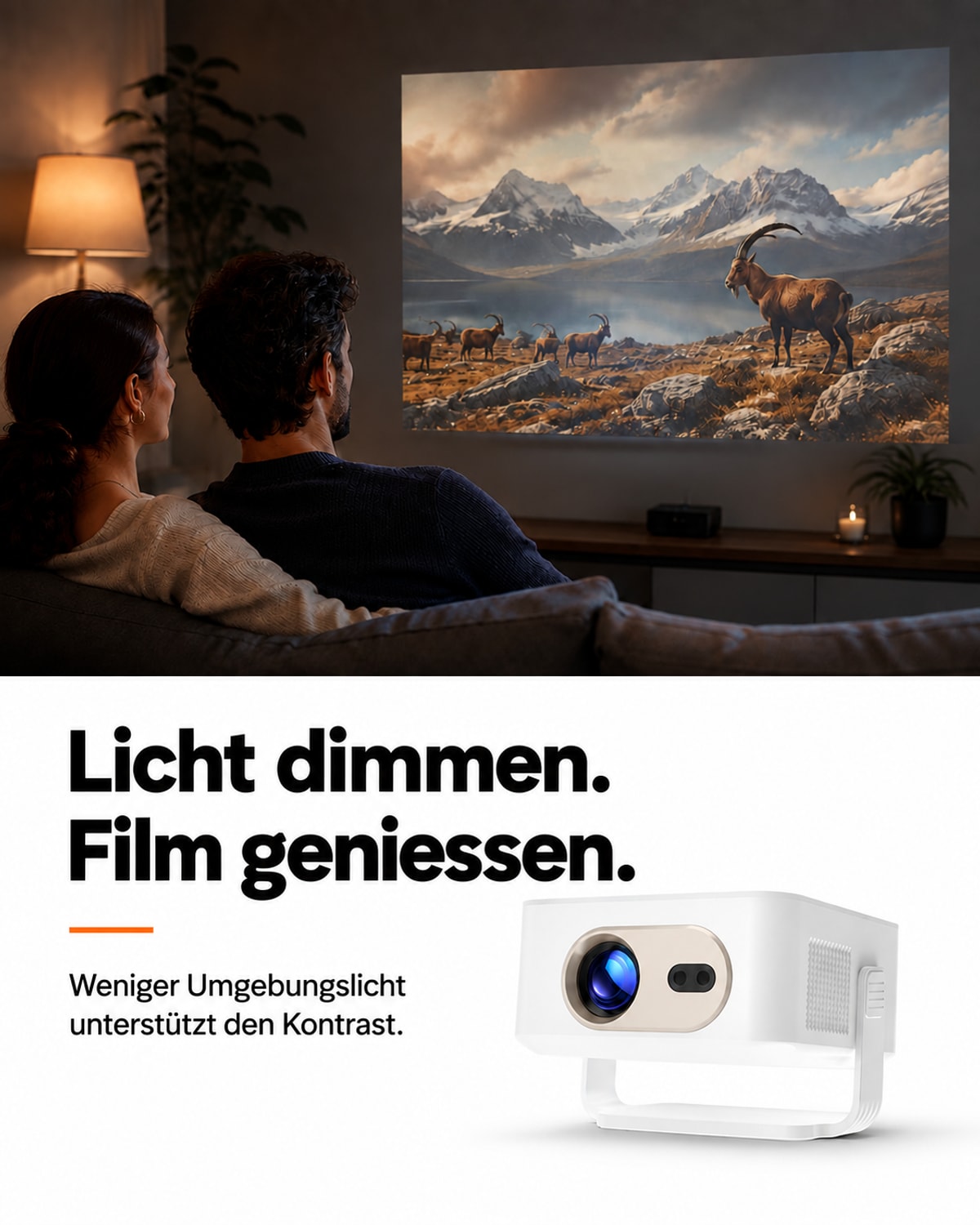 Miniprojektor – demp lyset. Nyt filmen.