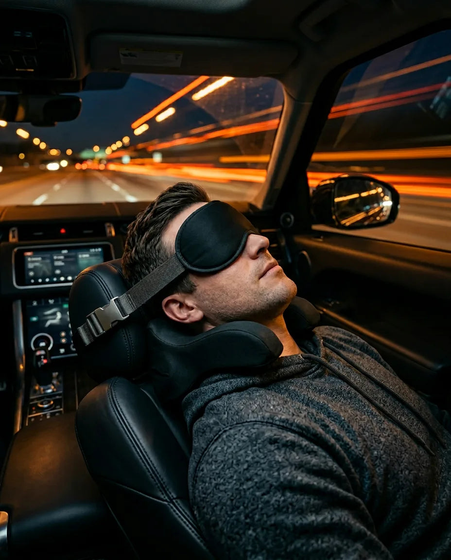 Reisepute med støtte rundt hele og sovemaske – sov godt på farten – produktbilde 10