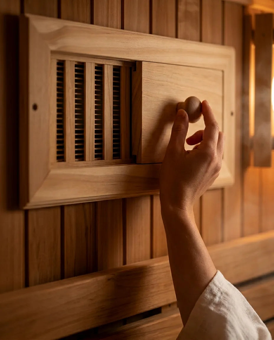 Ventil for badstuen i badstuvirke – regulerbar ventilasjon med skyveluke – produktbilde 3