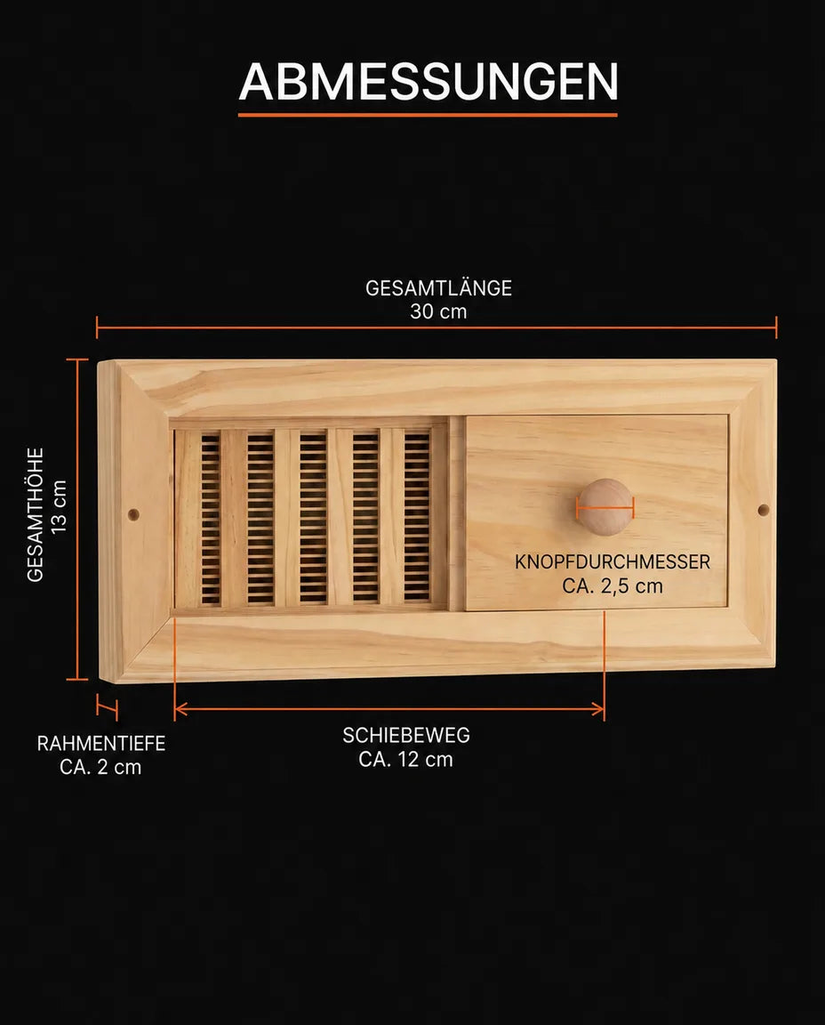 Ventil for badstuen i badstuvirke – regulerbar ventilasjon med skyveluke – produktbilde 7