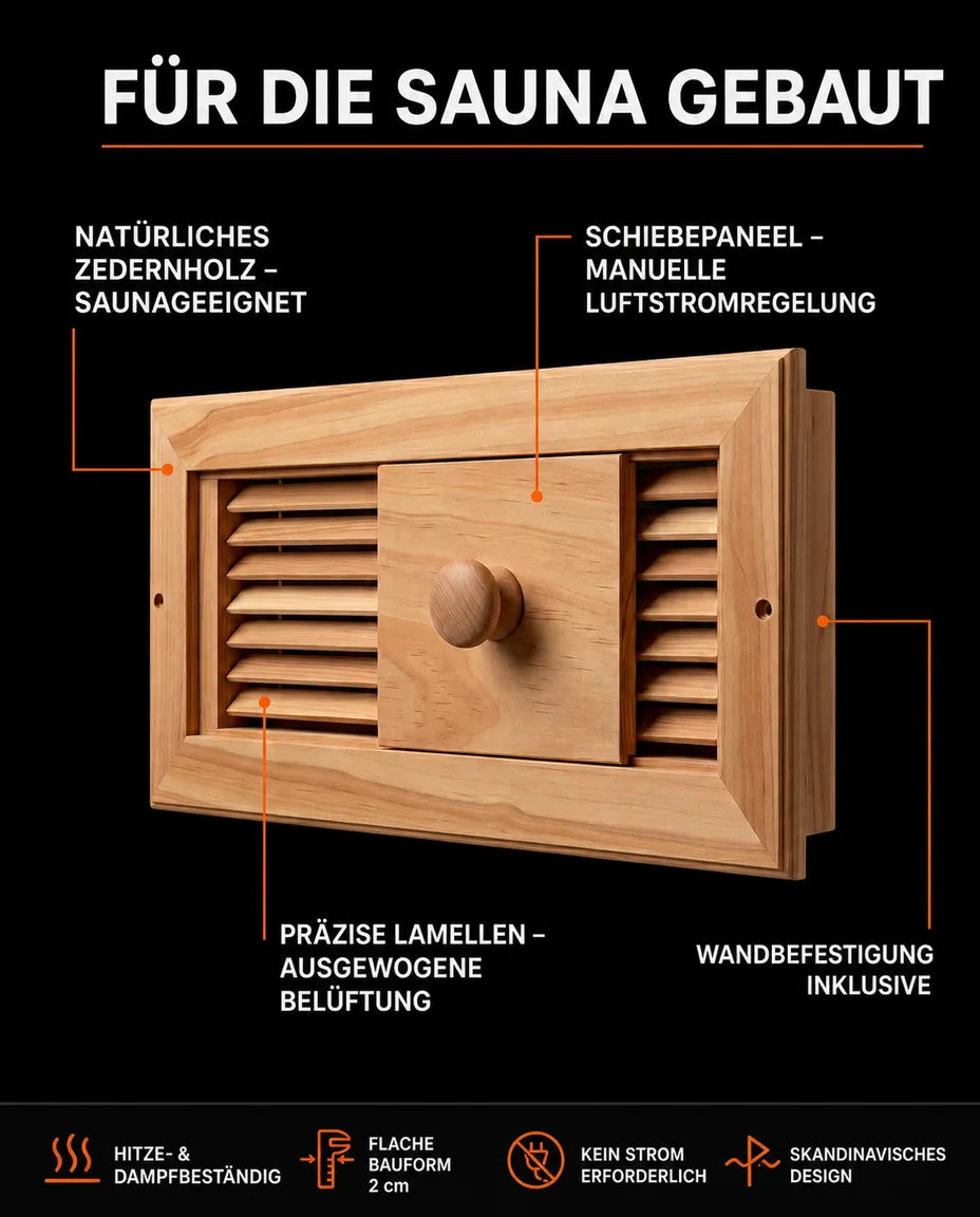 Ventil for badstuen i badstuvirke – regulerbar ventilasjon med skyveluke – produktbilde 8