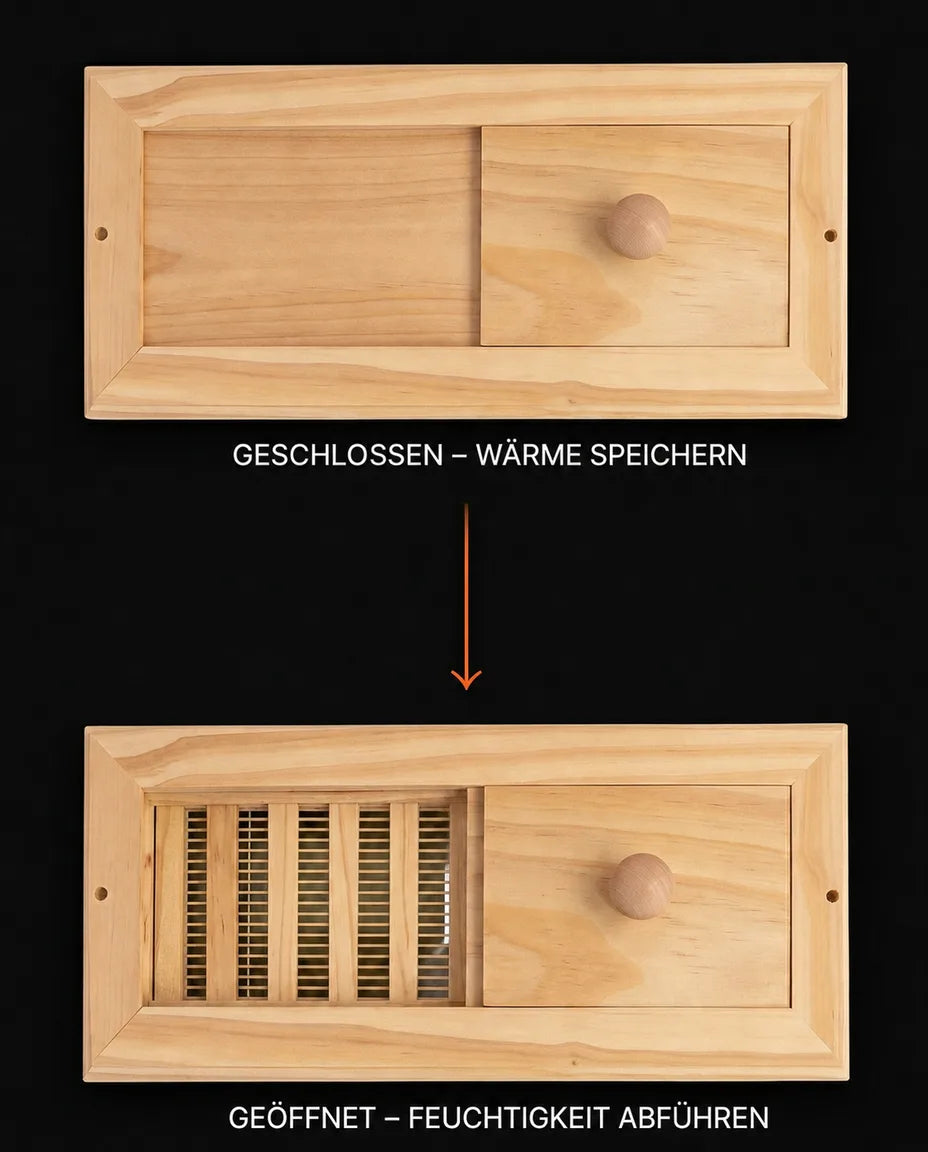 Ventil for badstuen i badstuvirke – regulerbar ventilasjon med skyveluke – produktbilde 9