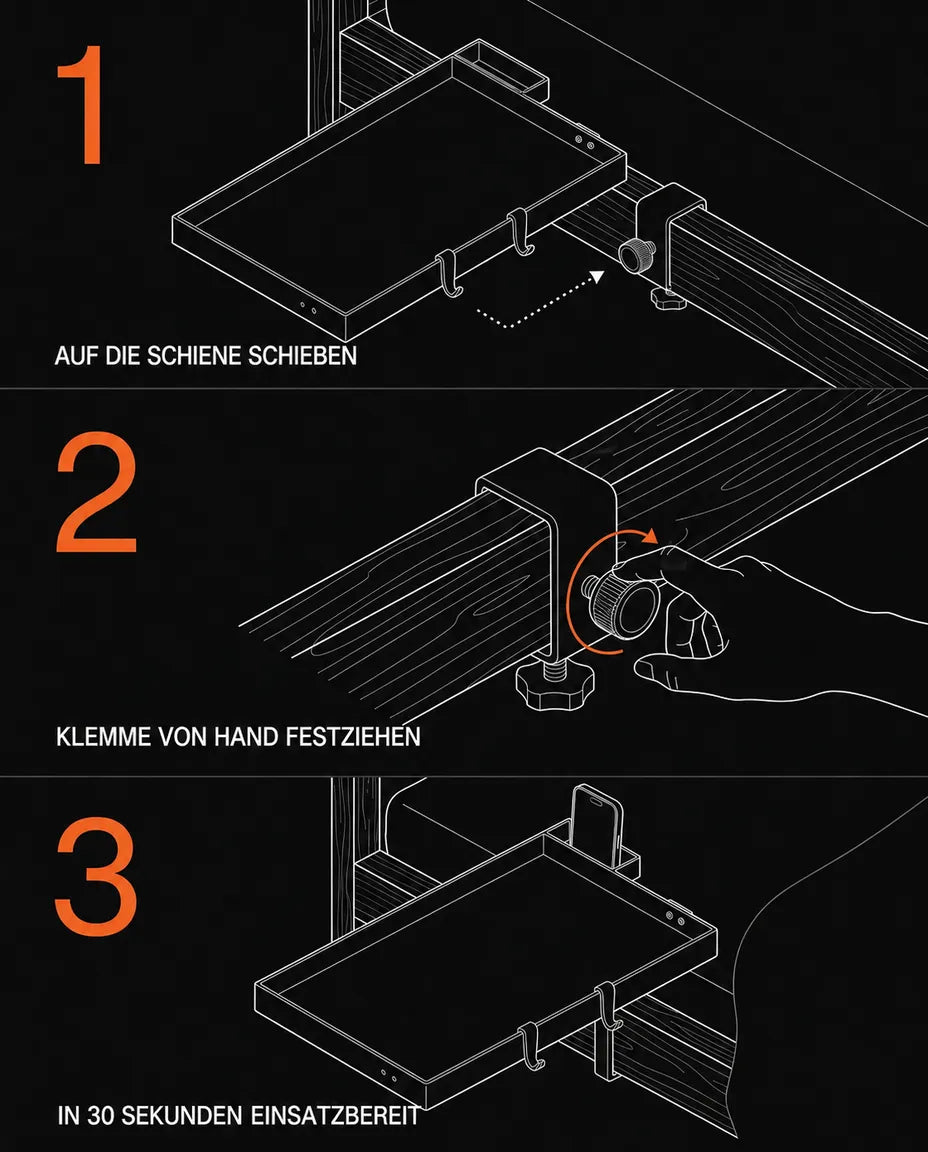 Sengebrett til å klemme fast – plassbesparende hylle for laptop, mobil og drikke – produktbilde 10