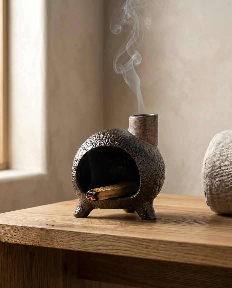 Røkelsesholder i keramikk – skulpturelt kar for palo santo og røkelse – produktbilde 3