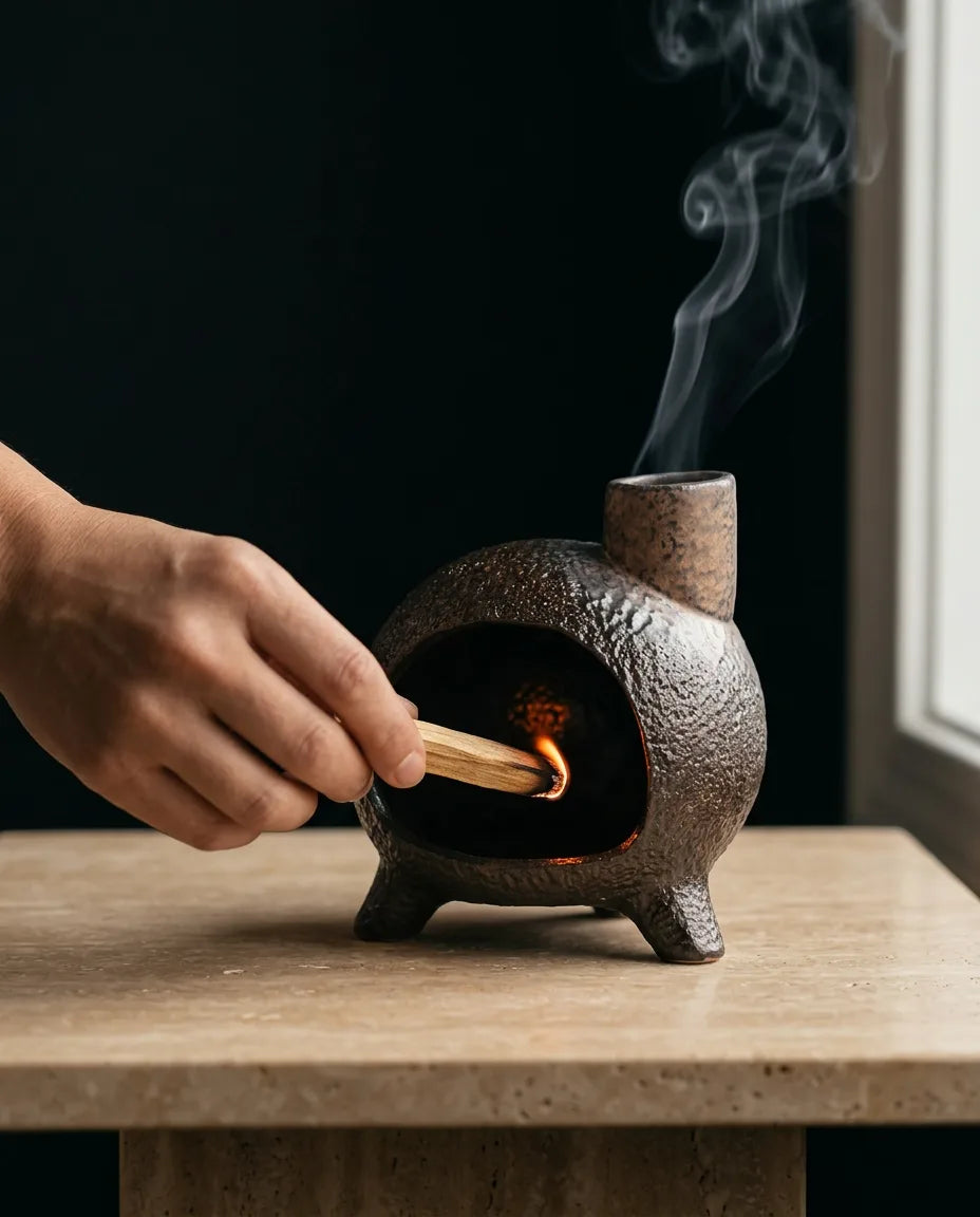 Røkelsesholder i keramikk – skulpturelt kar for palo santo og røkelse – produktbilde 4