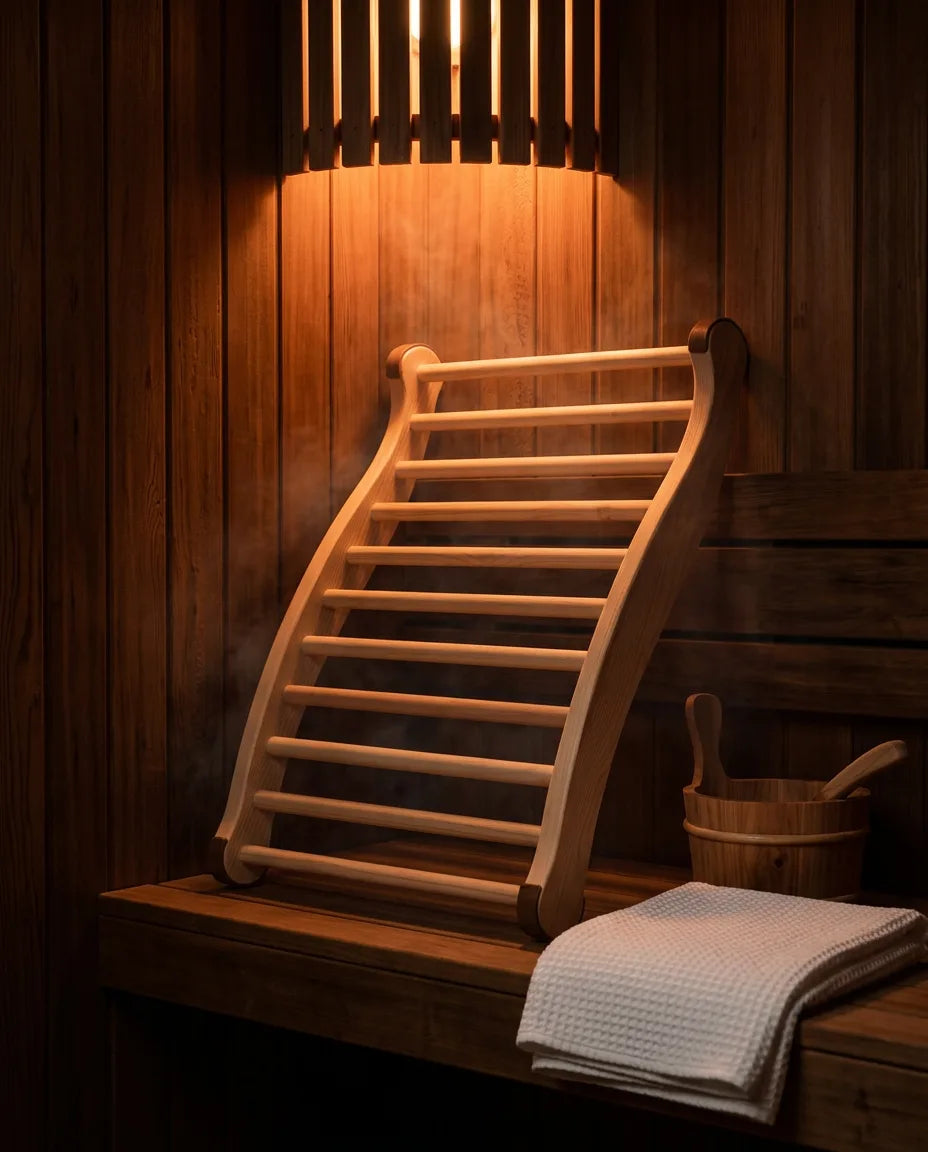 Ryggstøtte for badstuen i tre – ergonomisk støtte for spa og bad – produktbilde 2