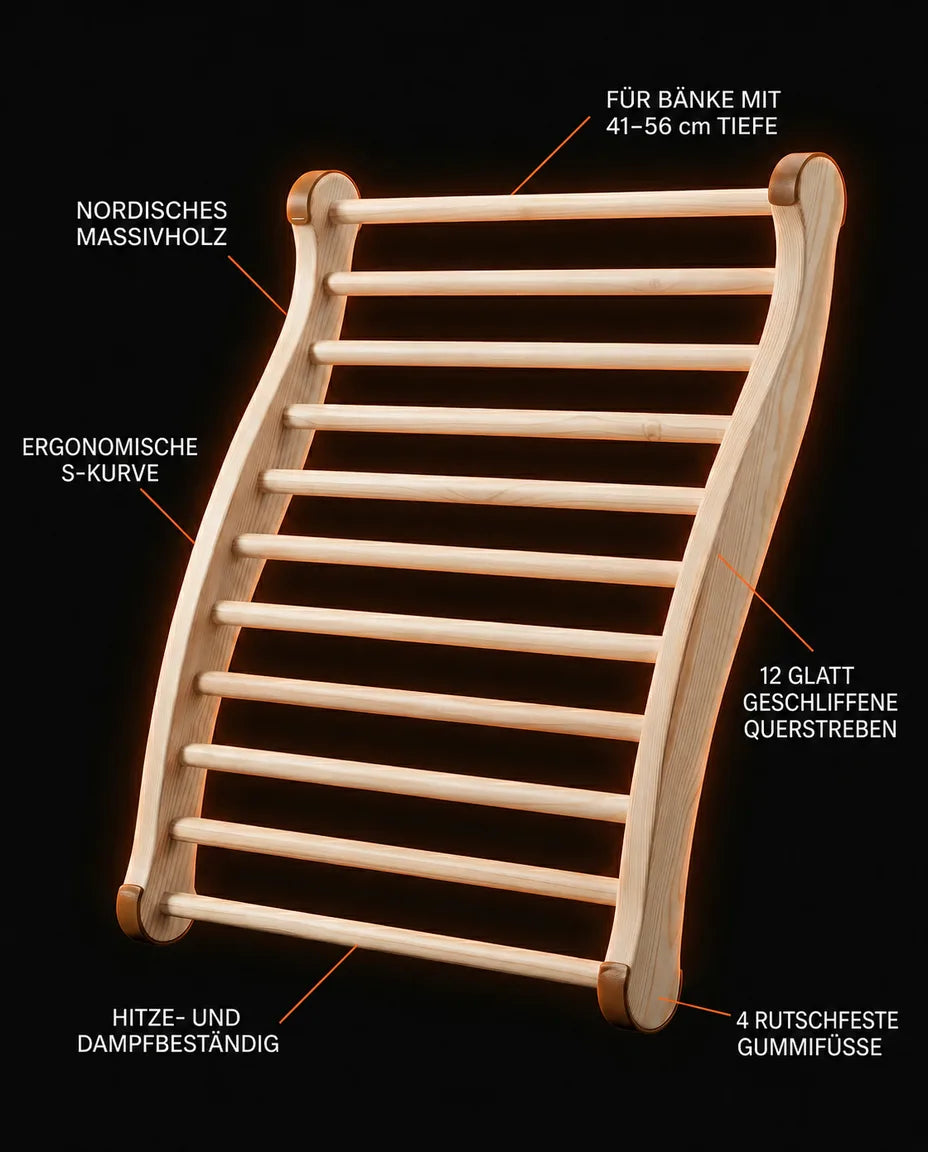 Ryggstøtte for badstuen i tre – ergonomisk støtte for spa og bad – produktbilde 7