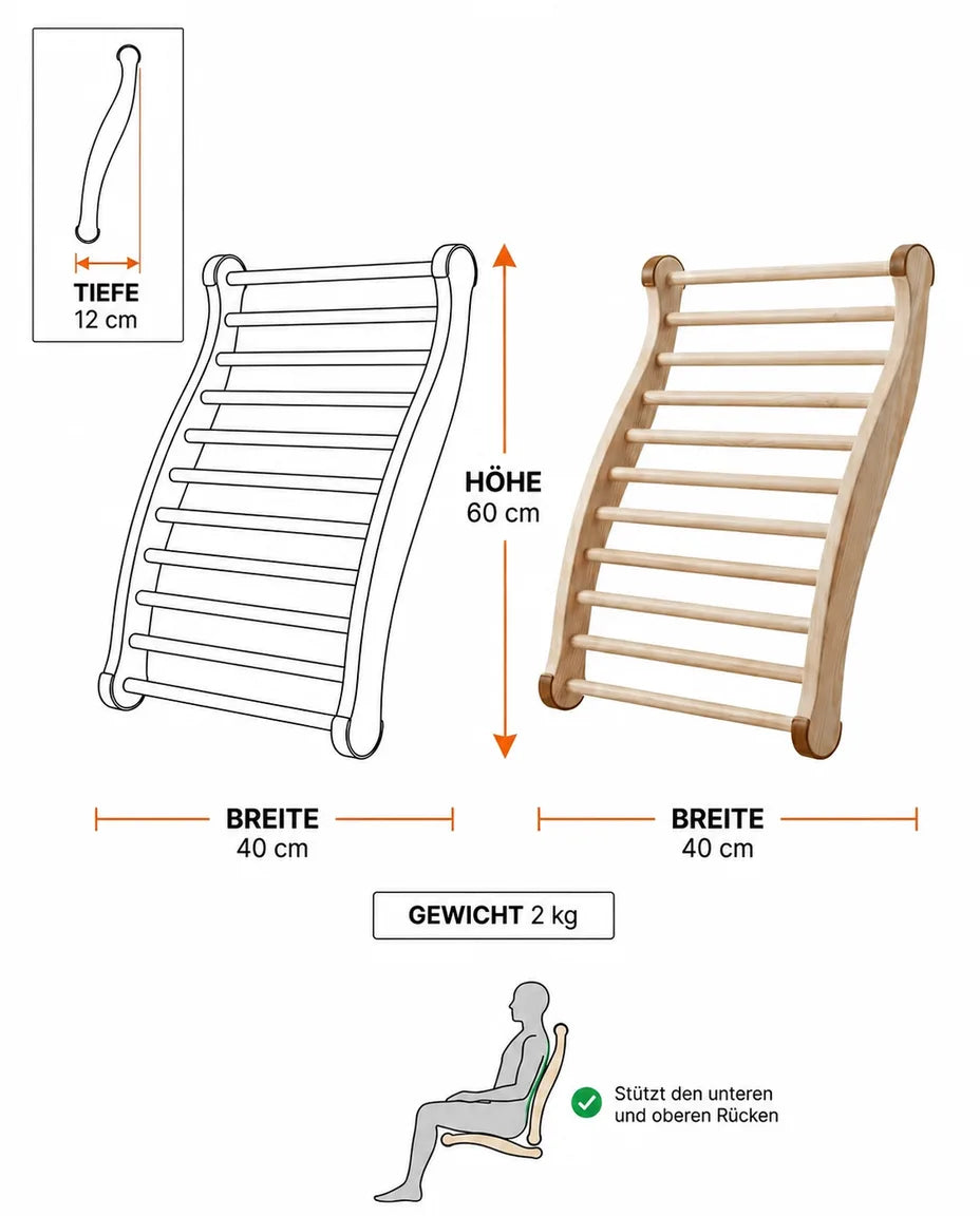 Ryggstøtte for badstuen i tre – ergonomisk støtte for spa og bad – produktbilde 8