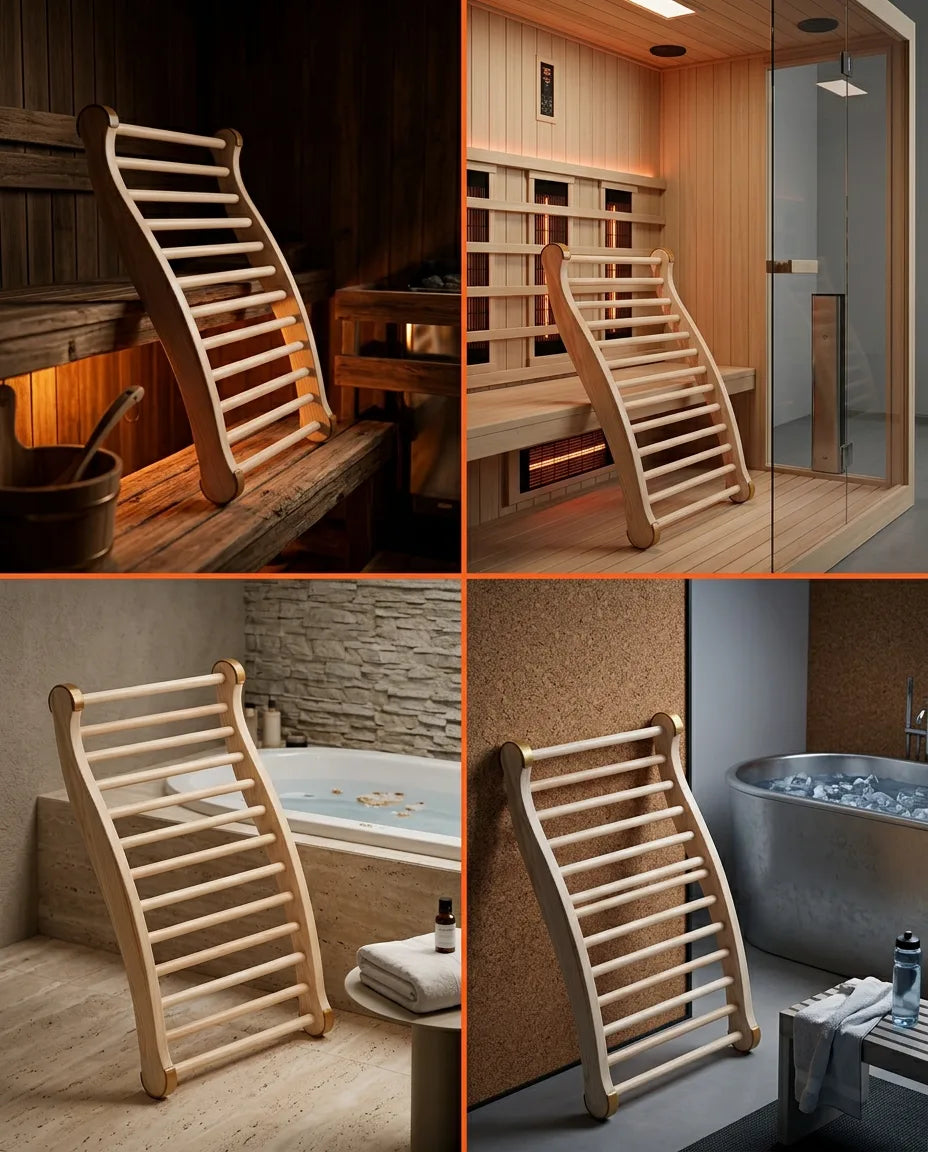 Ryggstøtte for badstuen i tre – ergonomisk støtte for spa og bad – produktbilde 9