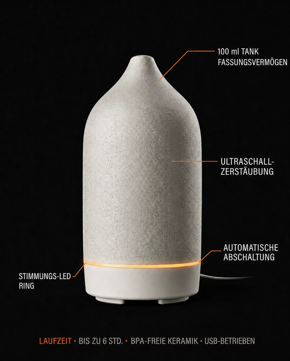 Aromadiffuser i keramikk – stillegående ultralydtåke for eteriske oljer – produktbilde 5