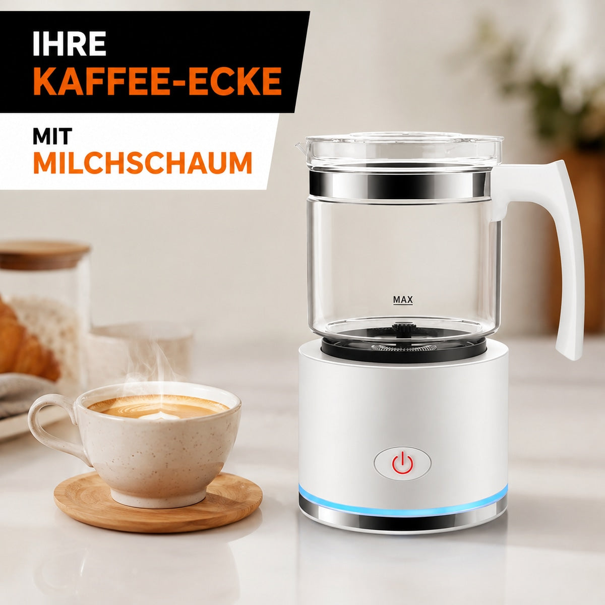 Melkeskummer med glasskanne og base – detalj 1