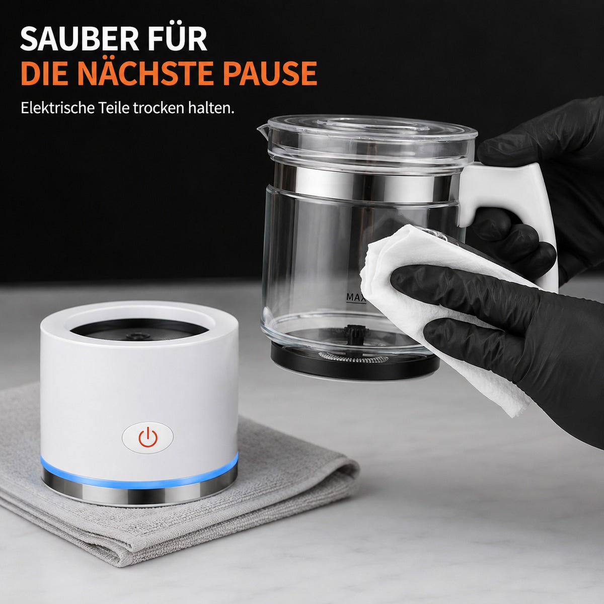 Melkeskummer med glasskanne og base – detalj 5