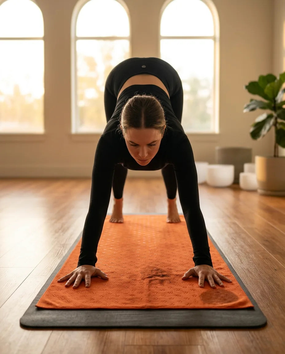 Sklisikkert yogahåndkle med silikonknotter – hurtigtørkende underlag for hot yoga og pilates – produktbilde 2