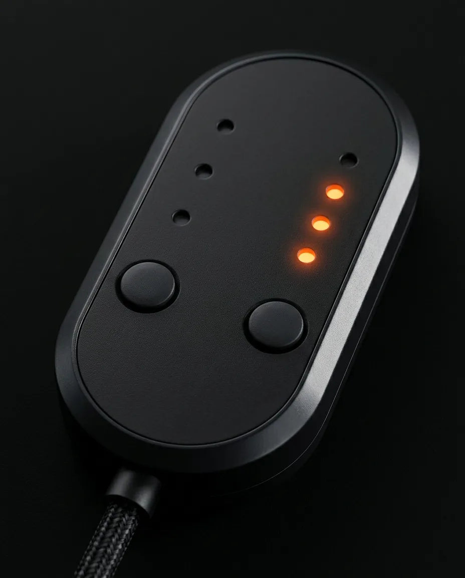 Varmebånd for hånd og fingre – ledningsregulator med knapper og skjerm