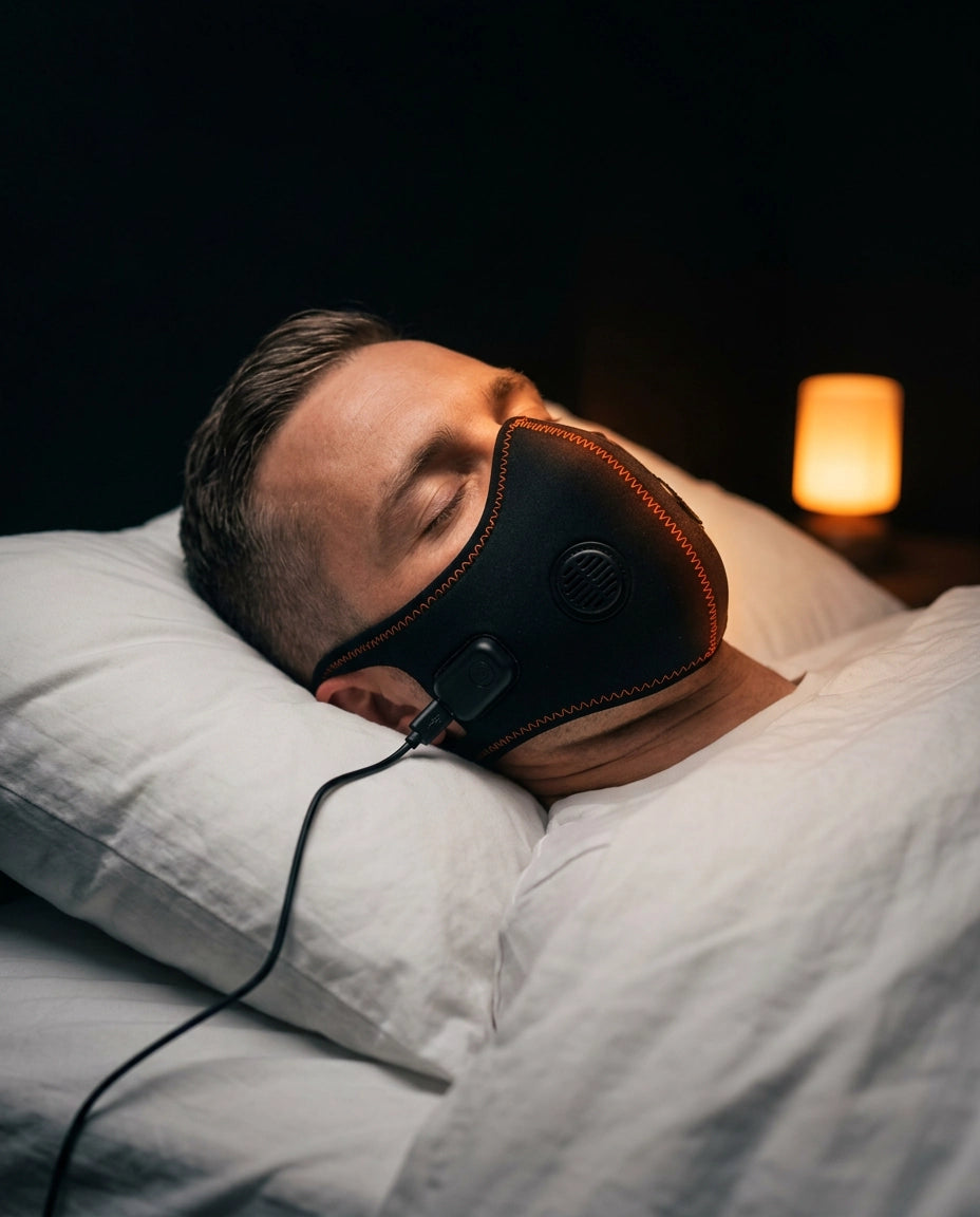 Ansiktsmaske – varme eller massasje – mann med maske liggende