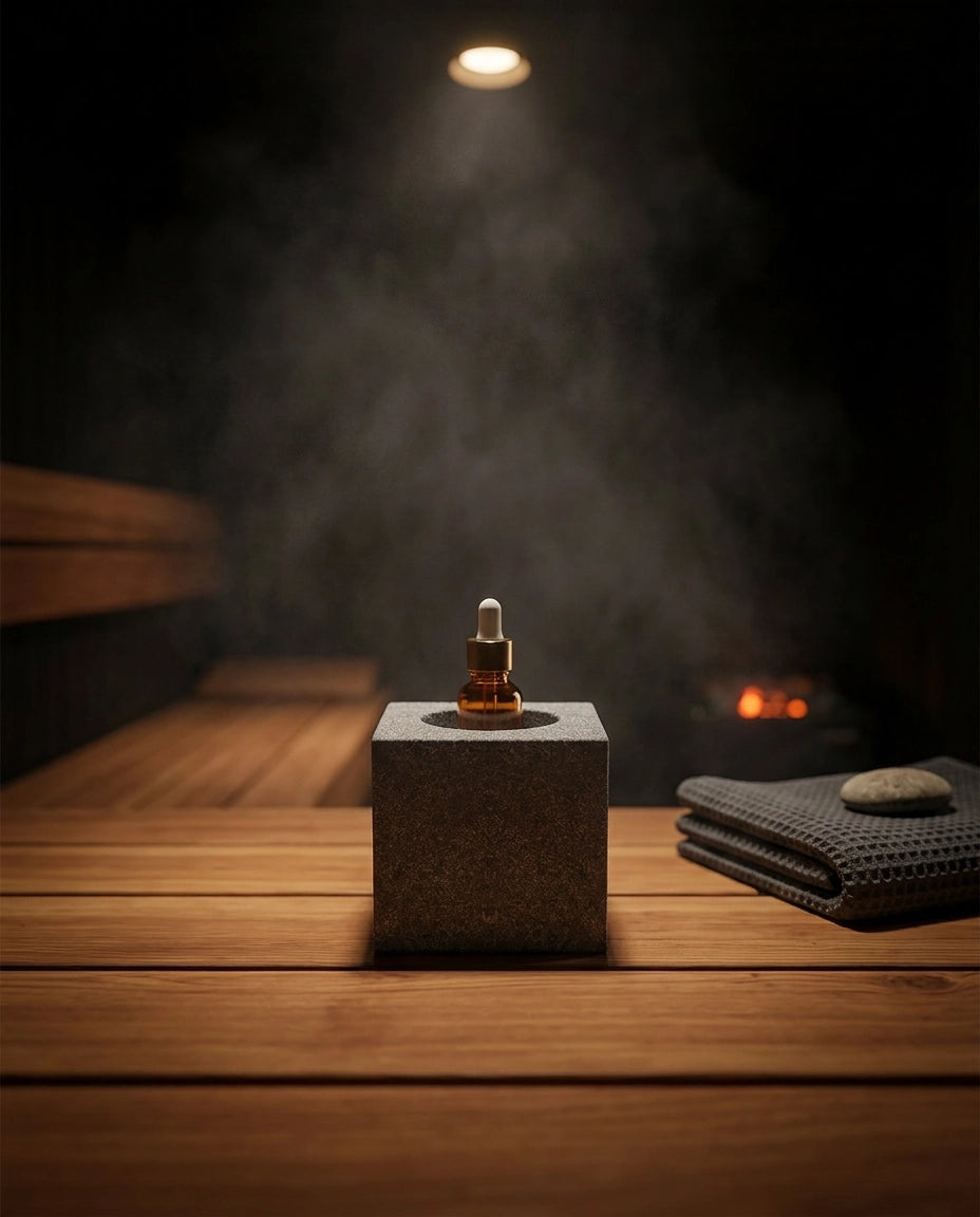 Oppbevaring for eteriske oljer i granitt – skulpturell holder for badstue og spa – produktbilde 2