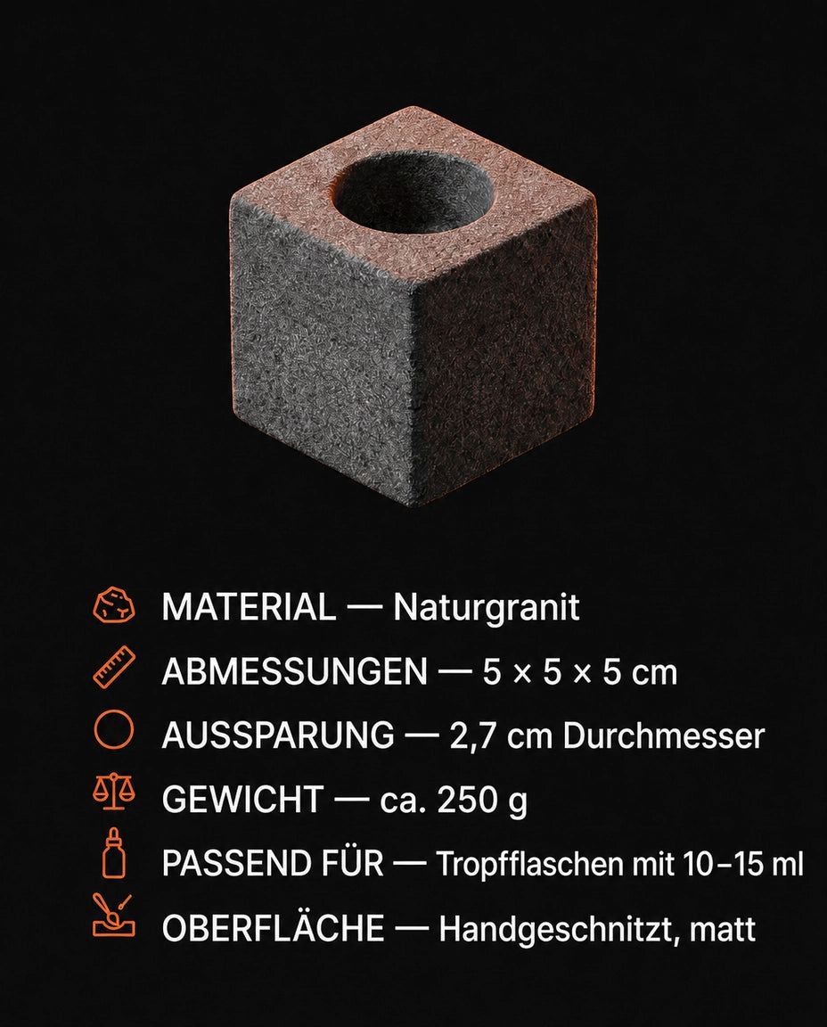 Oppbevaring for eteriske oljer i granitt – skulpturell holder for badstue og spa – produktbilde 8