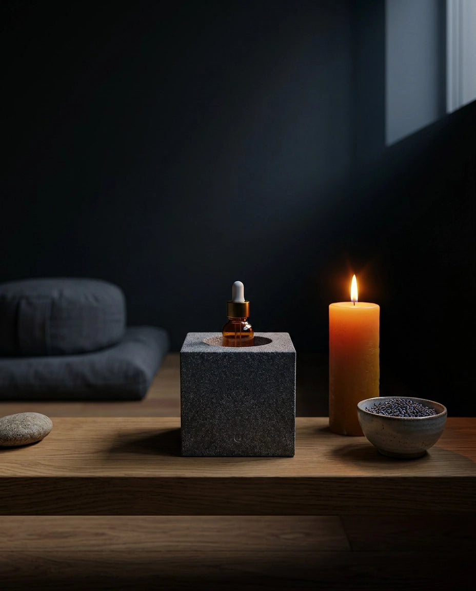 Oppbevaring for eteriske oljer i granitt – skulpturell holder for badstue og spa – produktbilde 9