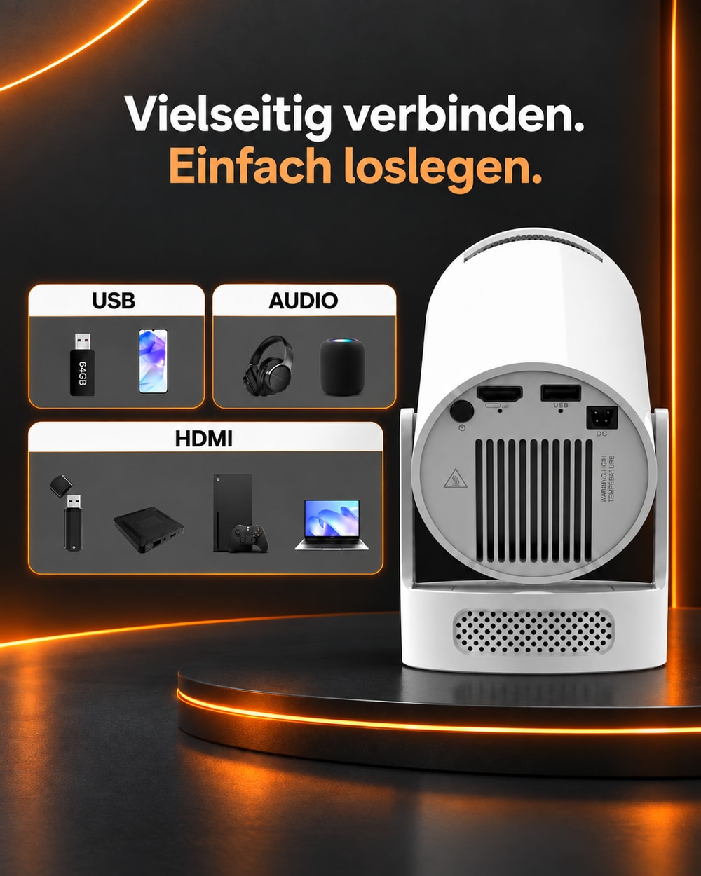 Miniprojektor – HDMI, USB og lyd