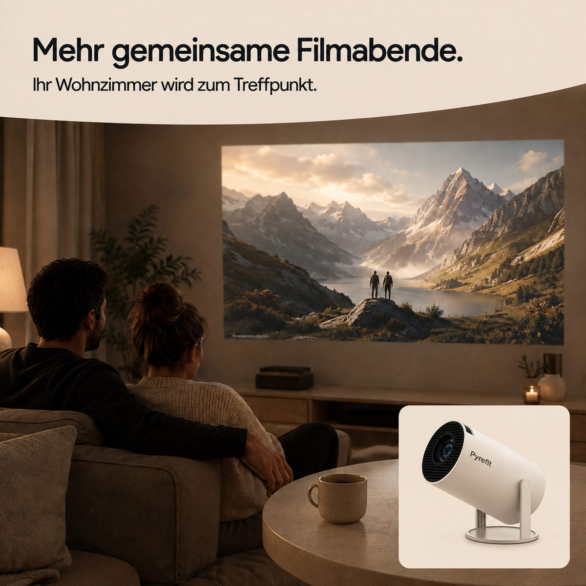 PyreFit miniprojektor – flere filmkvelder sammen. Stua blir samlingsstedet.