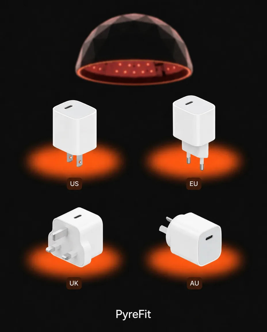 LED-hette med rødt lys for hodebunnen – oversikt over kontakttypene som vises