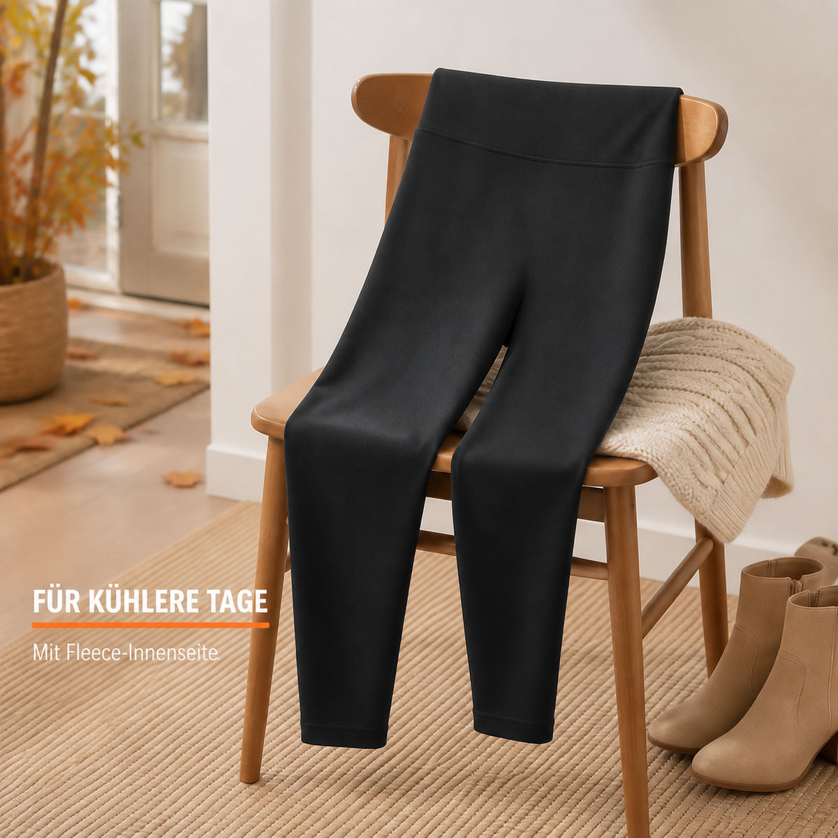 Svarte leggings med fleece på innsiden – detalj 1