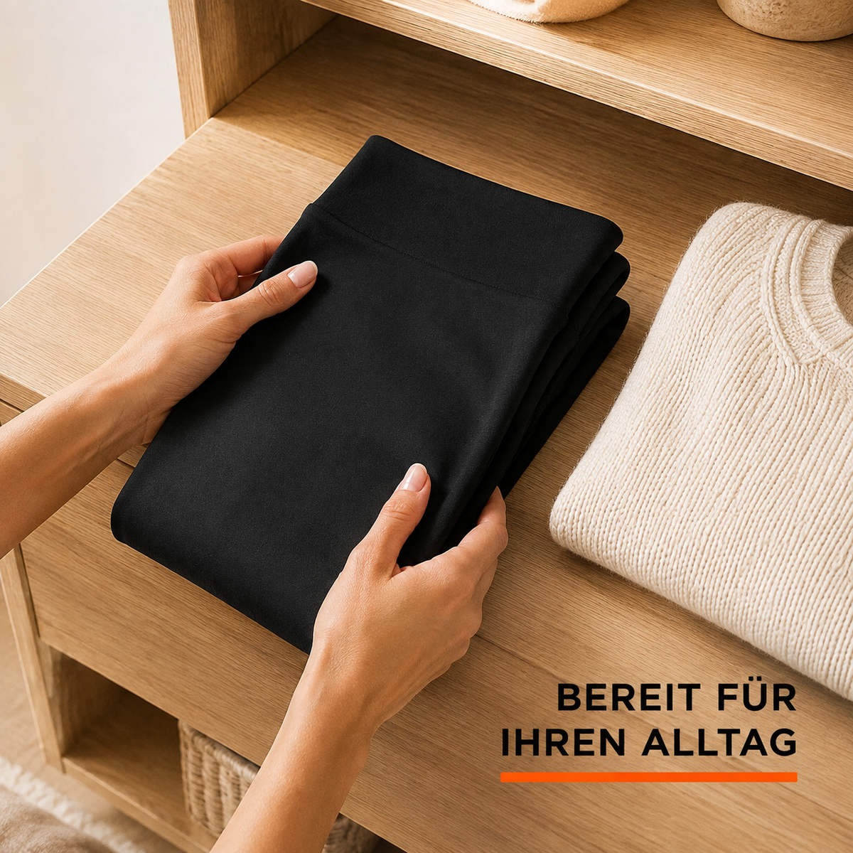Svarte leggings med fleece på innsiden – detalj 5
