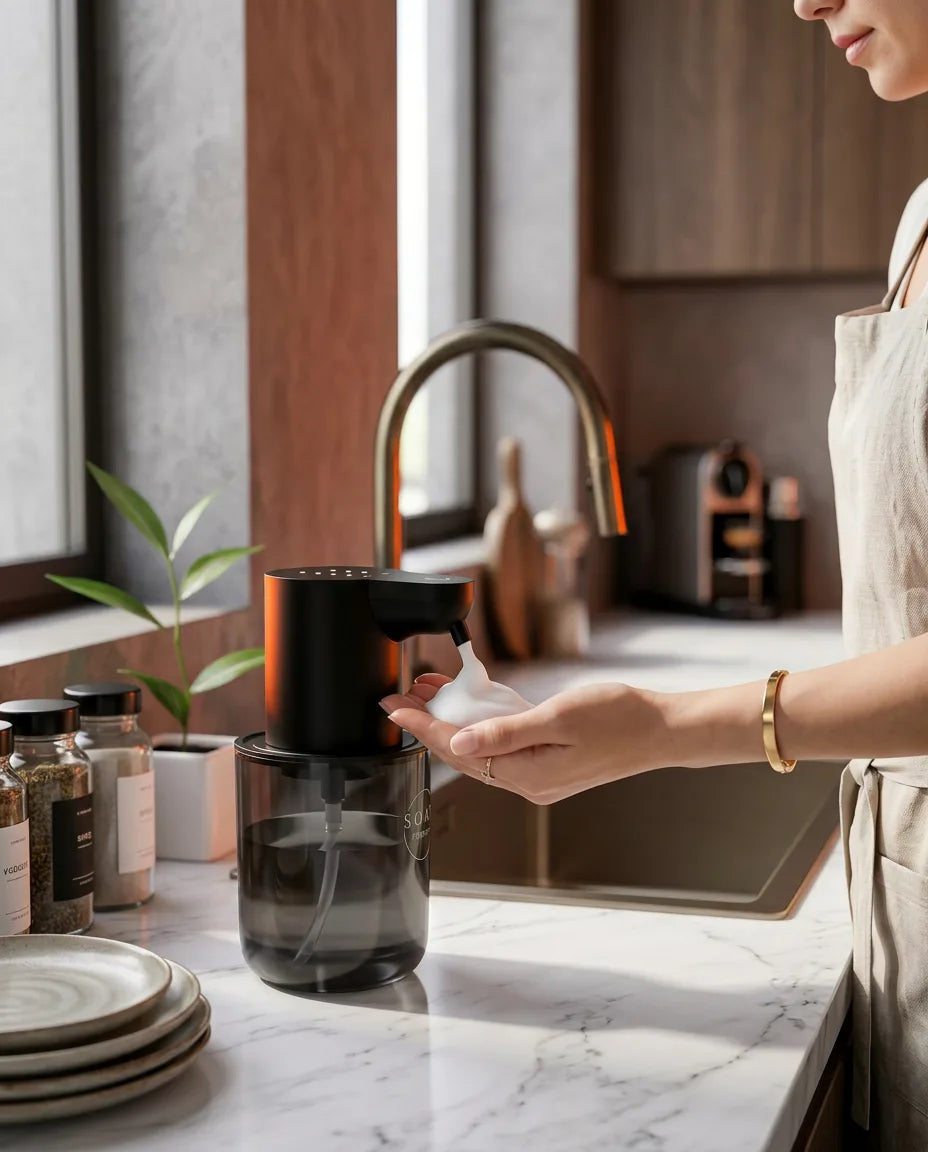 Automatisk såpedispenser med sensor – berøringsfritt skum, lades via USB – produktbilde 2