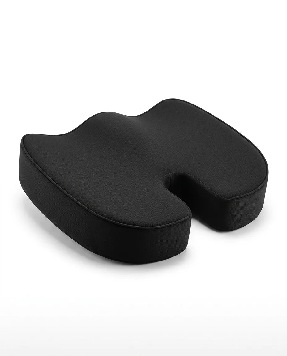 Ortopedisk sittepute i memoryskum – utsparing for halebeinet ved lang sitting – produktbilde 1