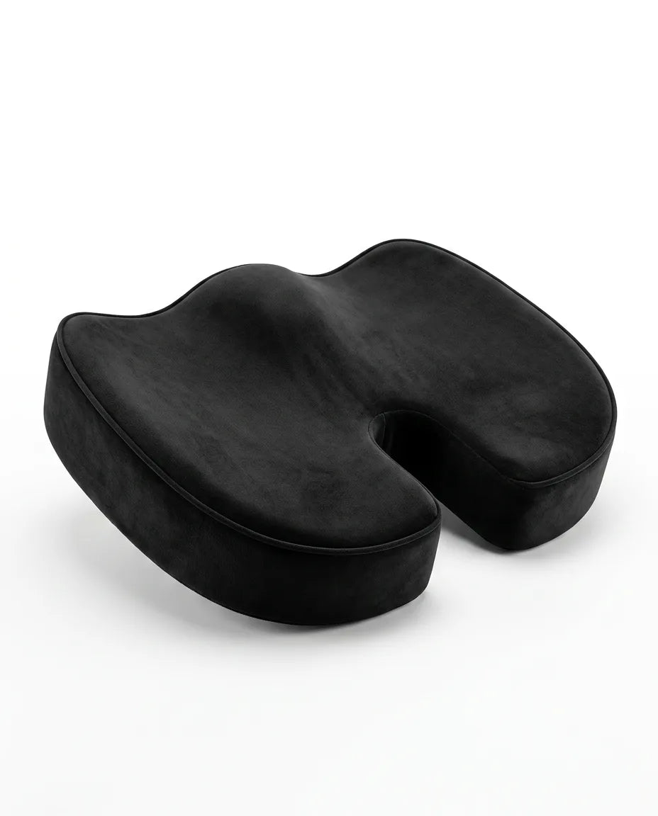 Ortopedisk sittepute i memoryskum – utsparing for halebeinet ved lang sitting – produktbilde 7