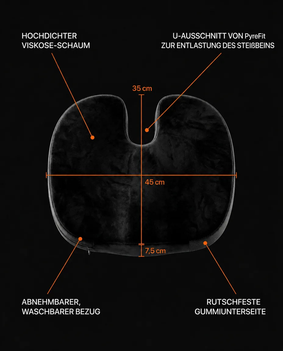 Ortopedisk sittepute i memoryskum – utsparing for halebeinet ved lang sitting – produktbilde 9