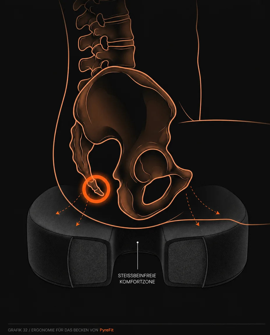 Ortopedisk sittepute i memoryskum – utsparing for halebeinet ved lang sitting – produktbilde 11