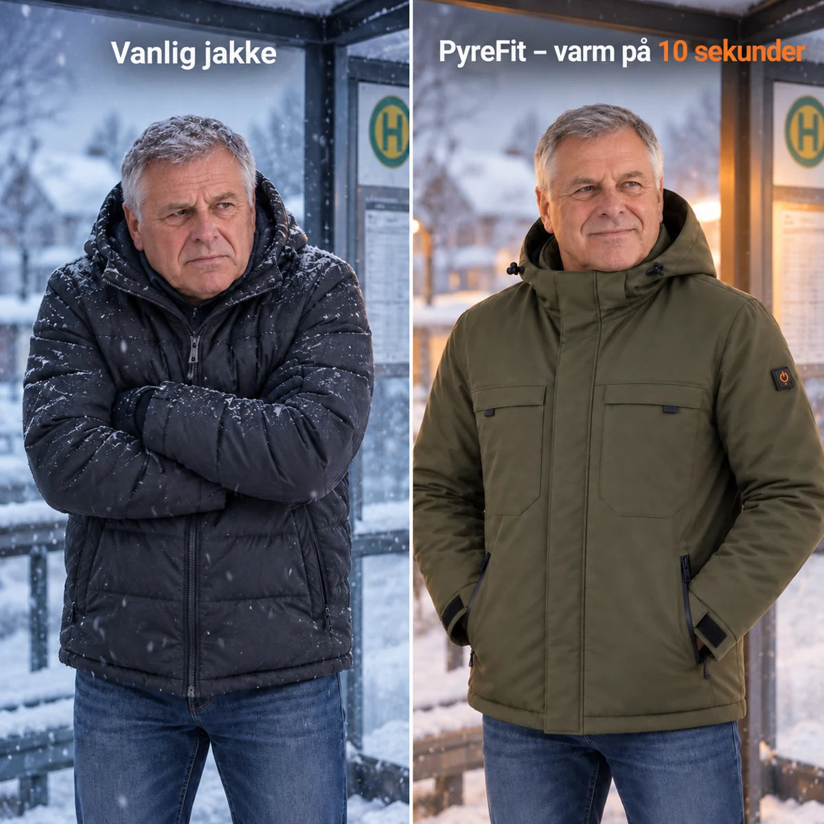 Sammenligning: vanlig vinterjakke og Regaro med varme