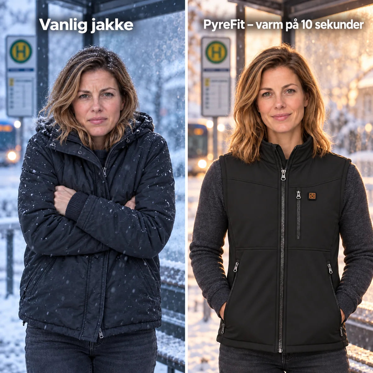 Sammenligning: vanlig vinterjakke og Relior med varme