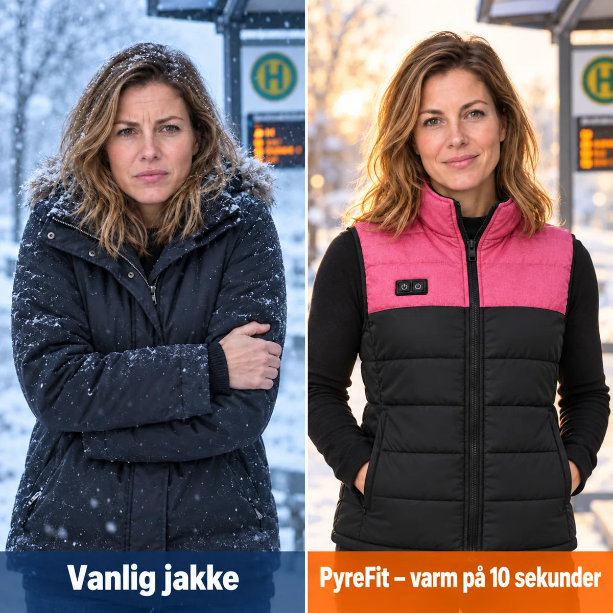 Sammenligning: vanlig vinterjakke og Rundor med varme