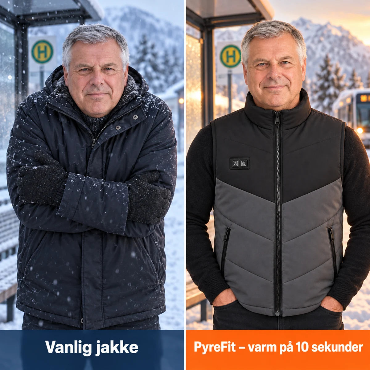 Sammenligning: vanlig vinterjakke og Sherpor med varme