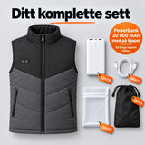 Komplett sett: Sherpor, powerbank 20 000 mAh, ladekabel, vaskepose og veske