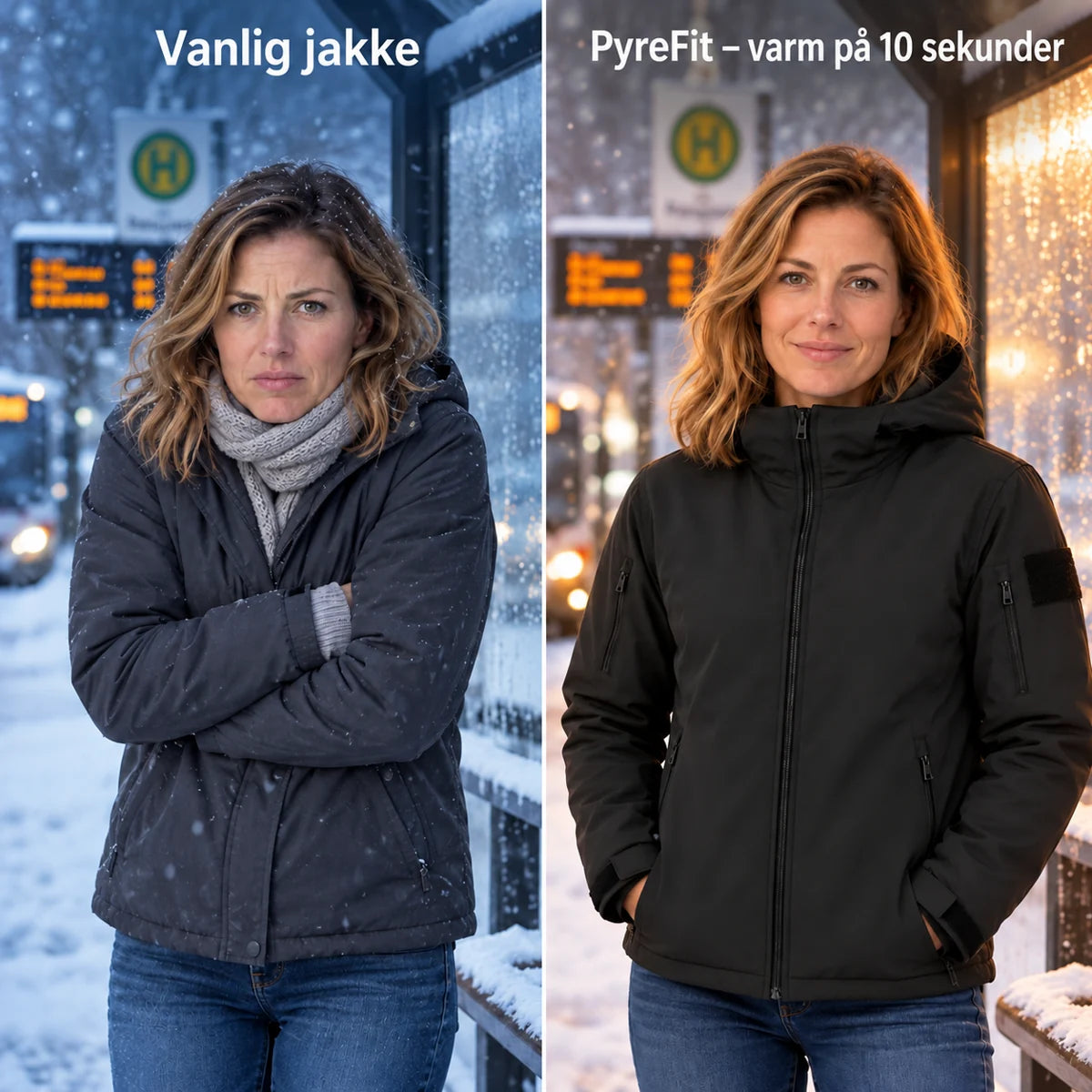 Sammenligning: vanlig vinterjakke og Summaro med varme