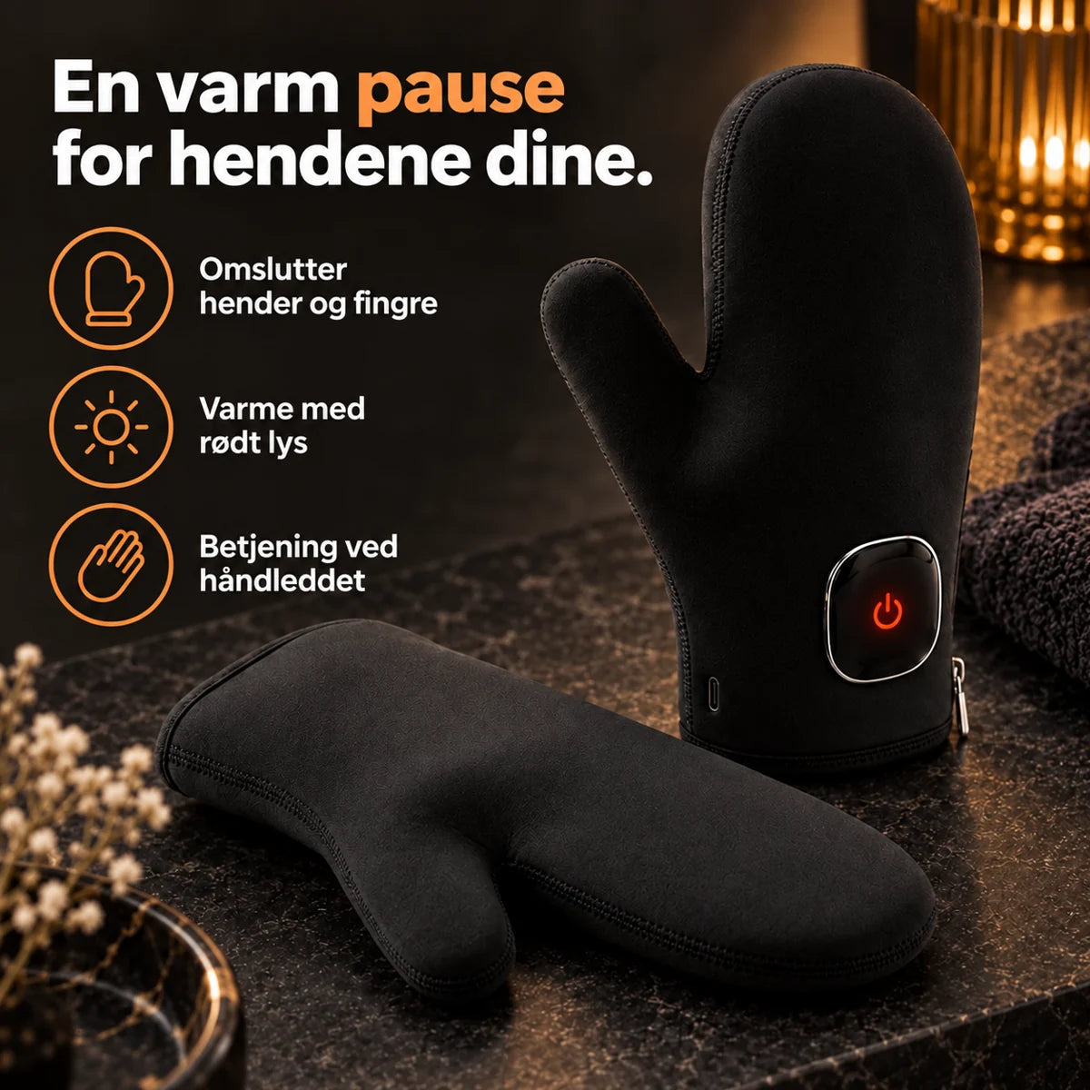 Varmehansker med rødt lys