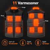 Varmevest unisex PyreFit Trailon: 11 varmesoner på bryst, rygg og krage